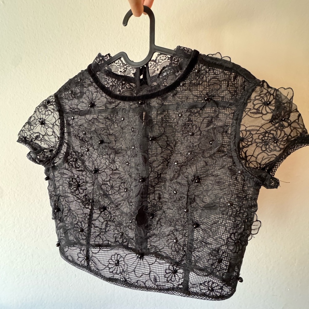 Elegant Black Lace Floral Top